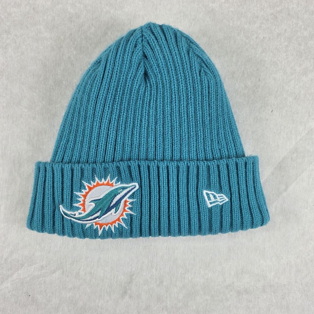 New Era Miami Dolphins NFL Youth Beanie Hat Knit Cap Teal Blue Fleece Lined - Picture 2 of 7